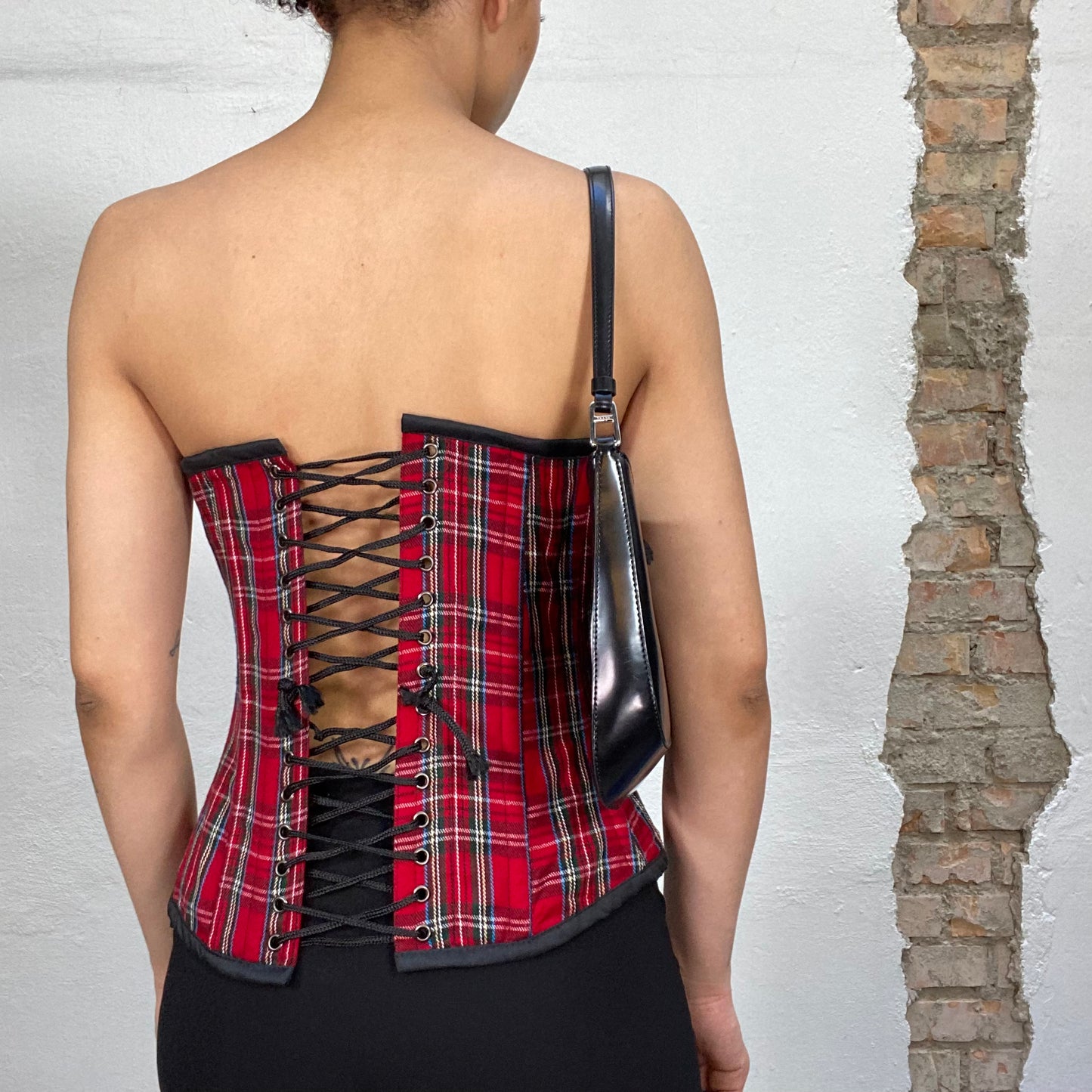 Vintage 90's Whimsigoth Red Tartan Corset with Sweetheart Neckline and Hooks (S)