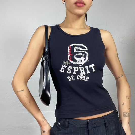 Vintage 2000's Esprit College Girl Black Top with White "6 eight" Print (S)
