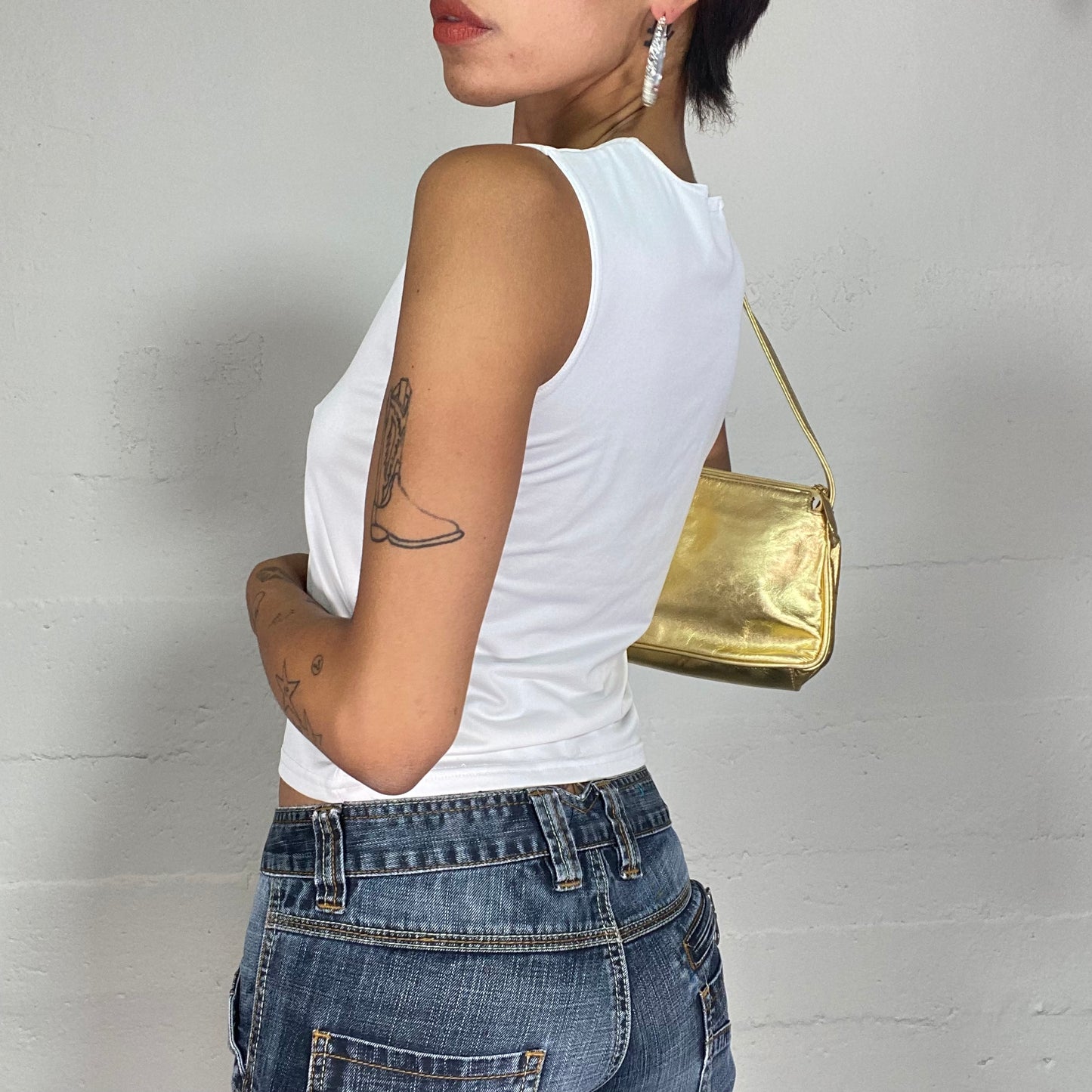 Vintage 2000's Downtown Girl White Top with Shining Star Print (S)