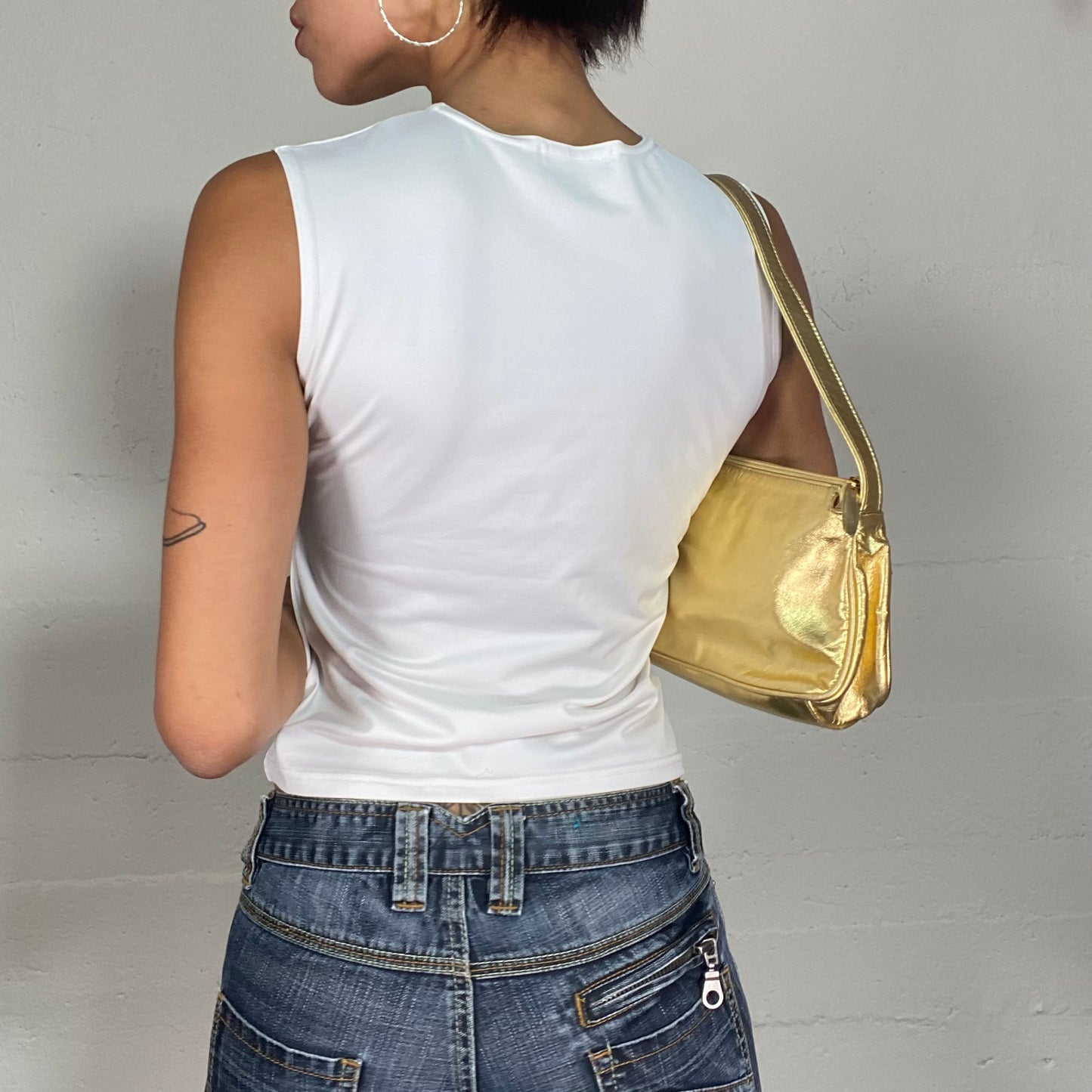 Vintage 2000's Downtown Girl White Top with Shining Star Print (S)