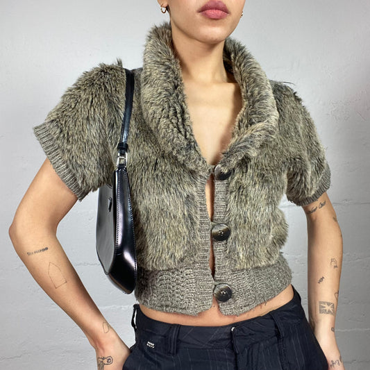 Vintage 2000's Bratz Faux Fur Brown Knitted Vest with Buttons Detail (S)