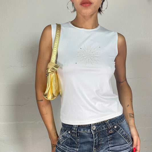 Vintage 2000's Downtown Girl White Top with Shining Star Print (S)