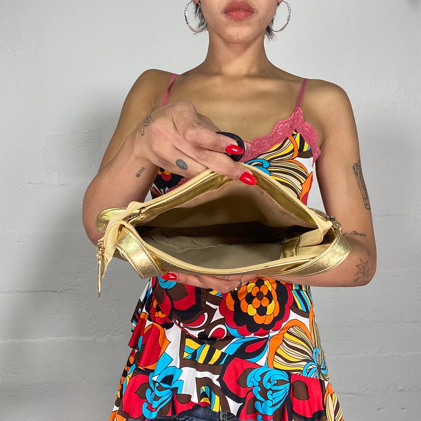 Vintage 2000's Lourdes Leon Gold Shoulder Bag with Rhinestones Trim Detail