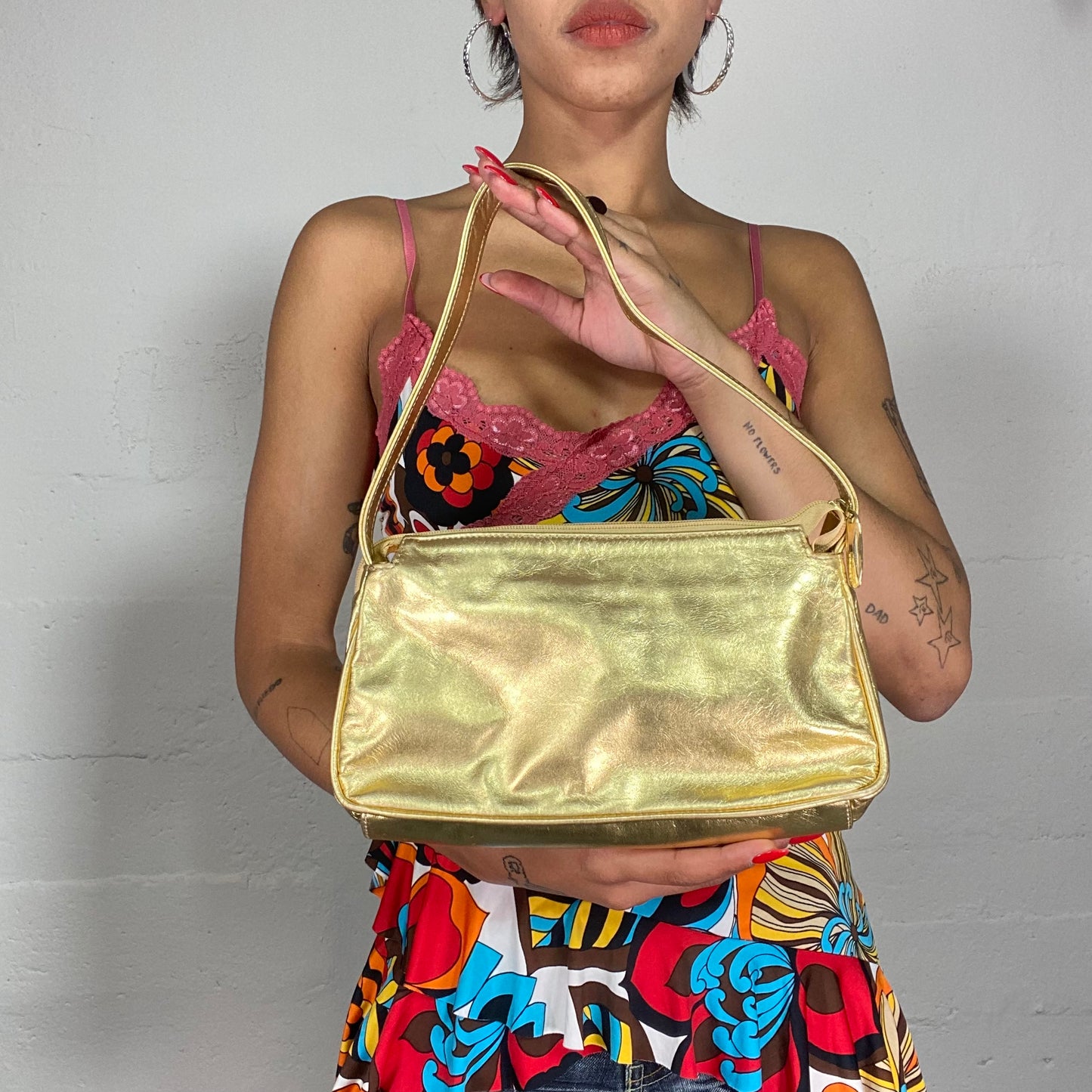 Vintage 2000's Lourdes Leon Gold Shoulder Bag with Rhinestones Trim Detail