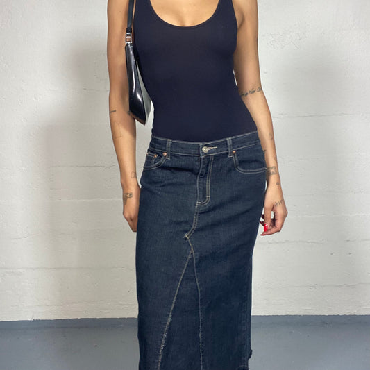 Vintage 2000's Cow-Girl Dark Denim Maxi Skirt (M)