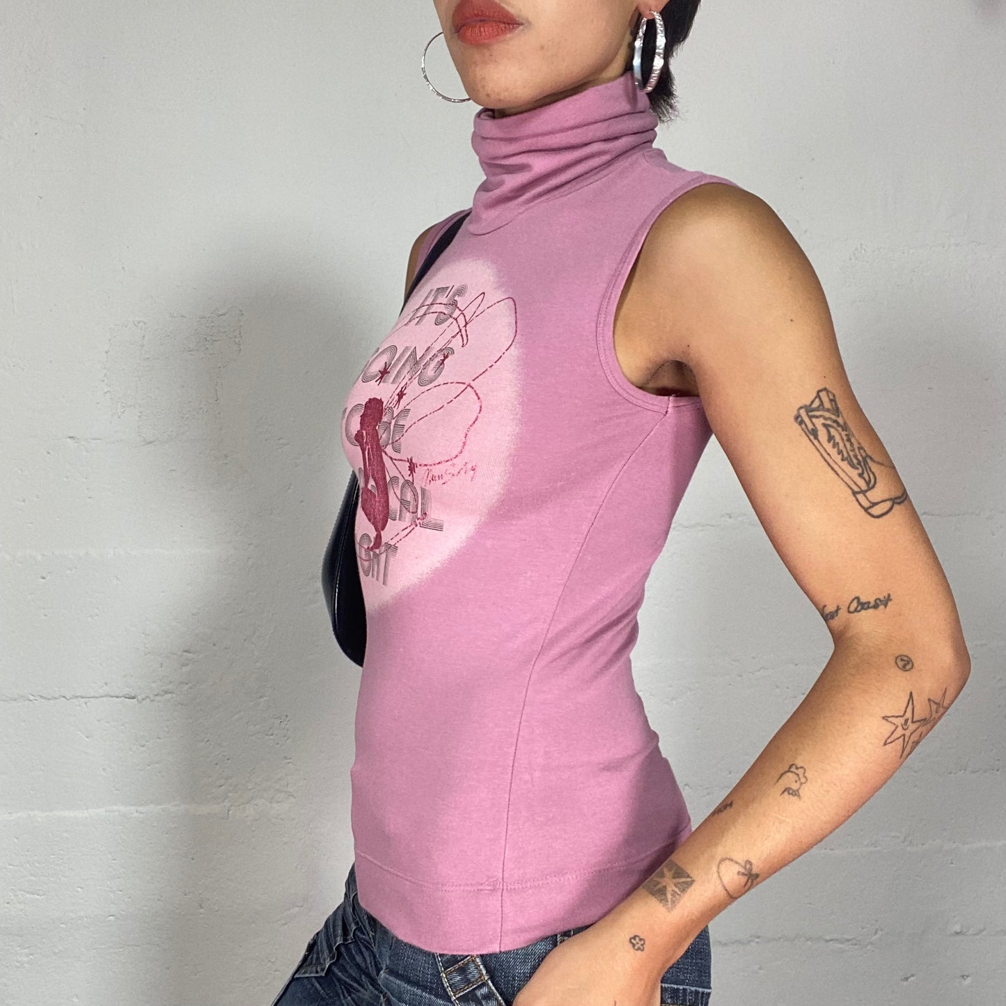 Vintage 90's Miss Sixty Pink Turtleneck Top with Typography "it´s going to be a magical night" Print (S)