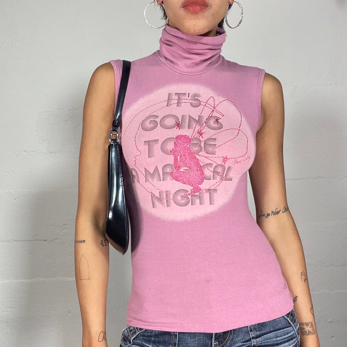 Vintage 90's Miss Sixty Pink Turtleneck Top with Typography "it´s going to be a magical night" Print (S)