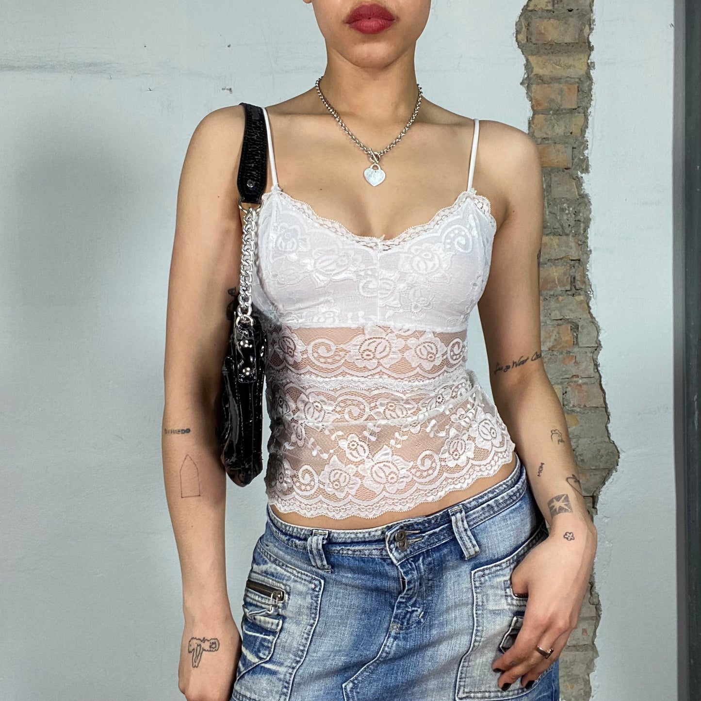 Vintage 2000's Lingerie White Lace Cami Top (S)