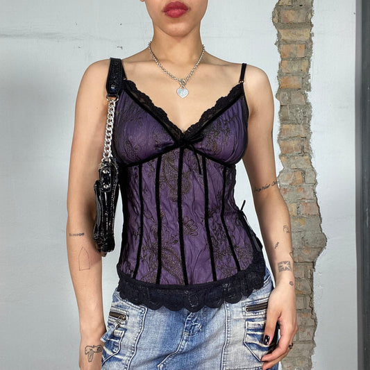 Vintage 2000's Coquette Black and Purple Lace Cami Top (S)