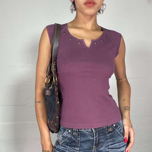 Vintage 2000's Downtown Girl Garnet Top with Metal Studs Detail (S)