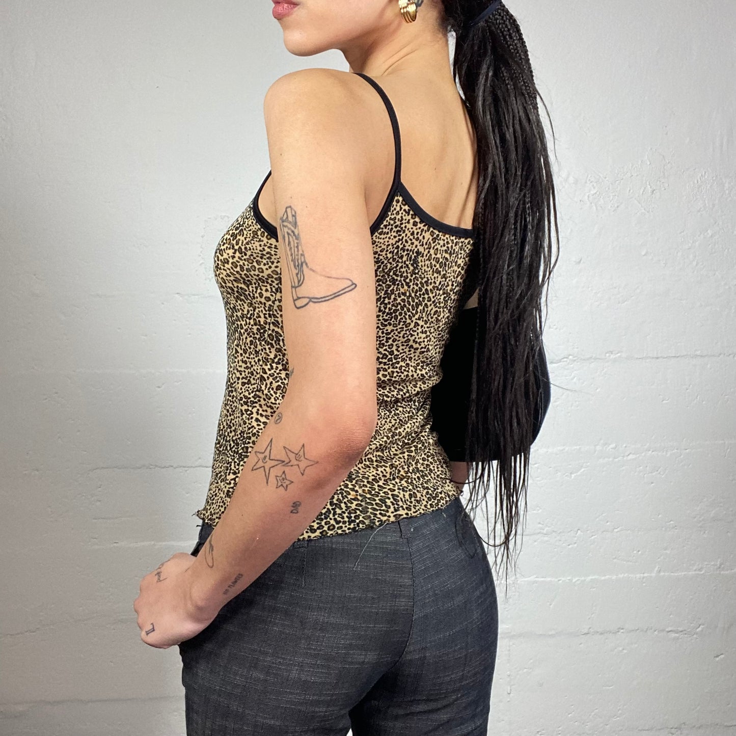 Vintage 2000's Mob Wife Brown Cropped Top with Cheetah Print (S)