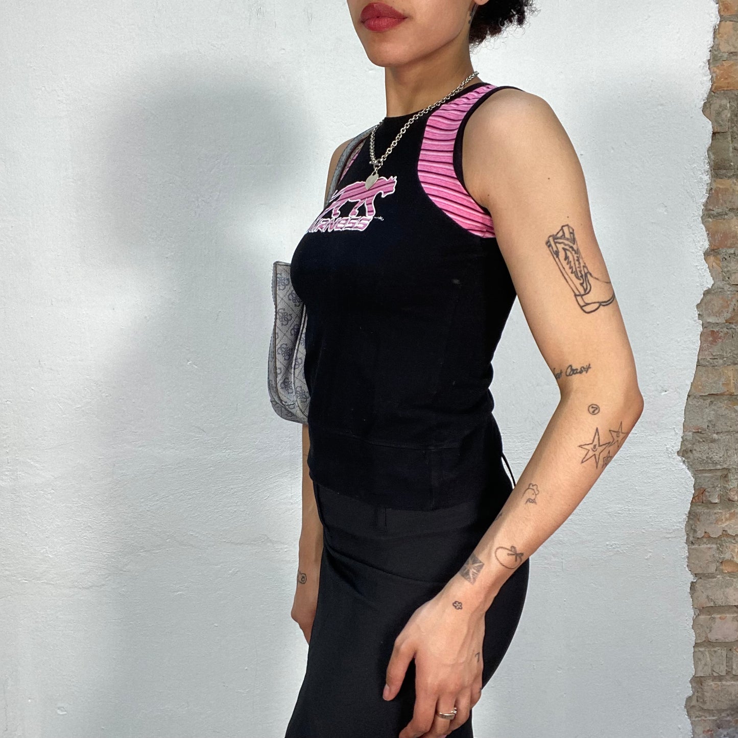 Vintage 2000's Sporty Airness Black Tank Top with Pink Details (S)