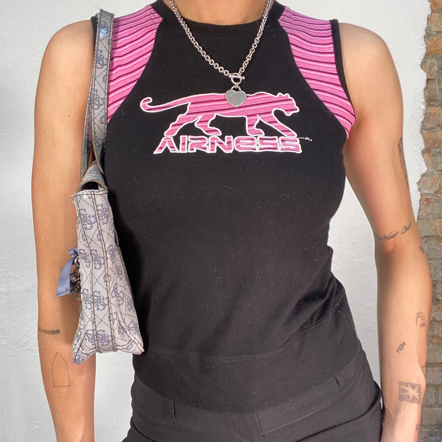 Vintage 2000's Sporty Airness Black Tank Top with Pink Details (S)