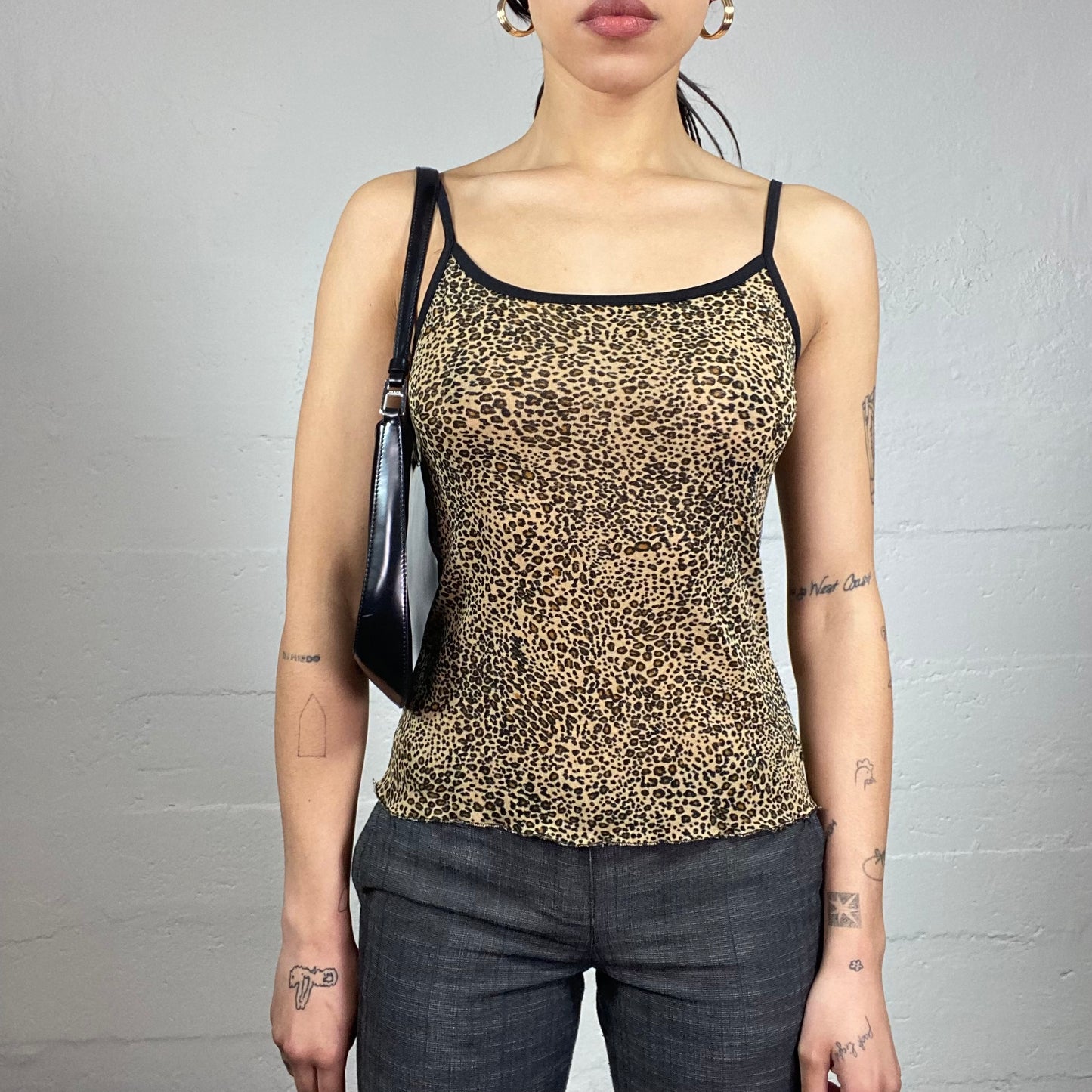 Vintage 2000's Mob Wife Brown Cropped Top with Cheetah Print (S)
