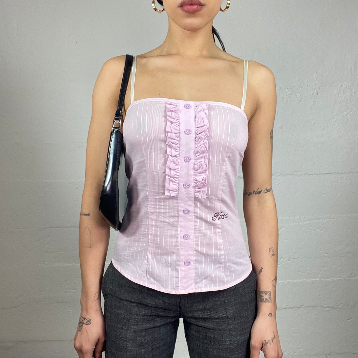 Vintage 2000's Soft Girl Pink Button Up Blouse Top (S)