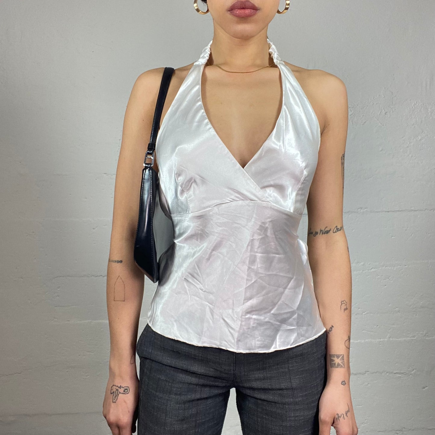 Vintage 90's Romantic White Neckholder Satin Top (M)