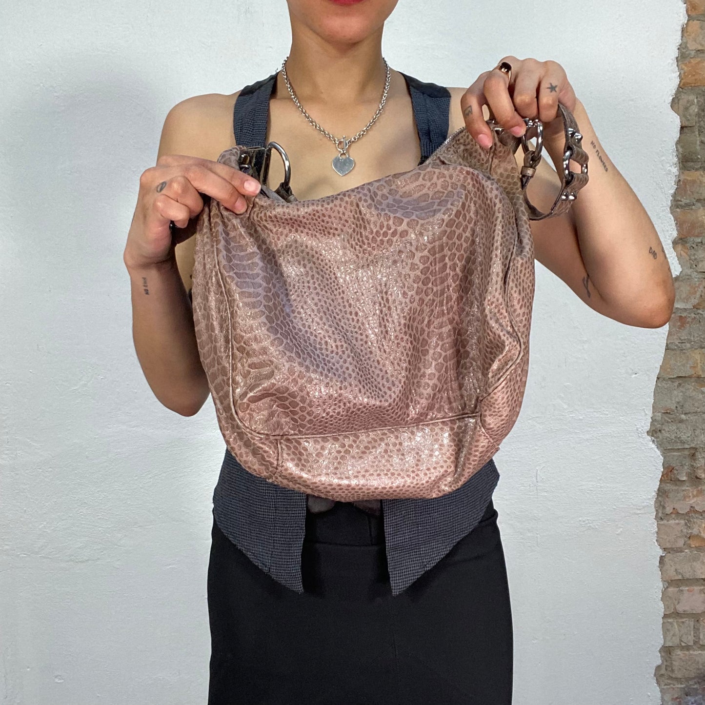 Vintage 2000's Guess Sleaze Brown Crossbody Bag with Snake Skin Look