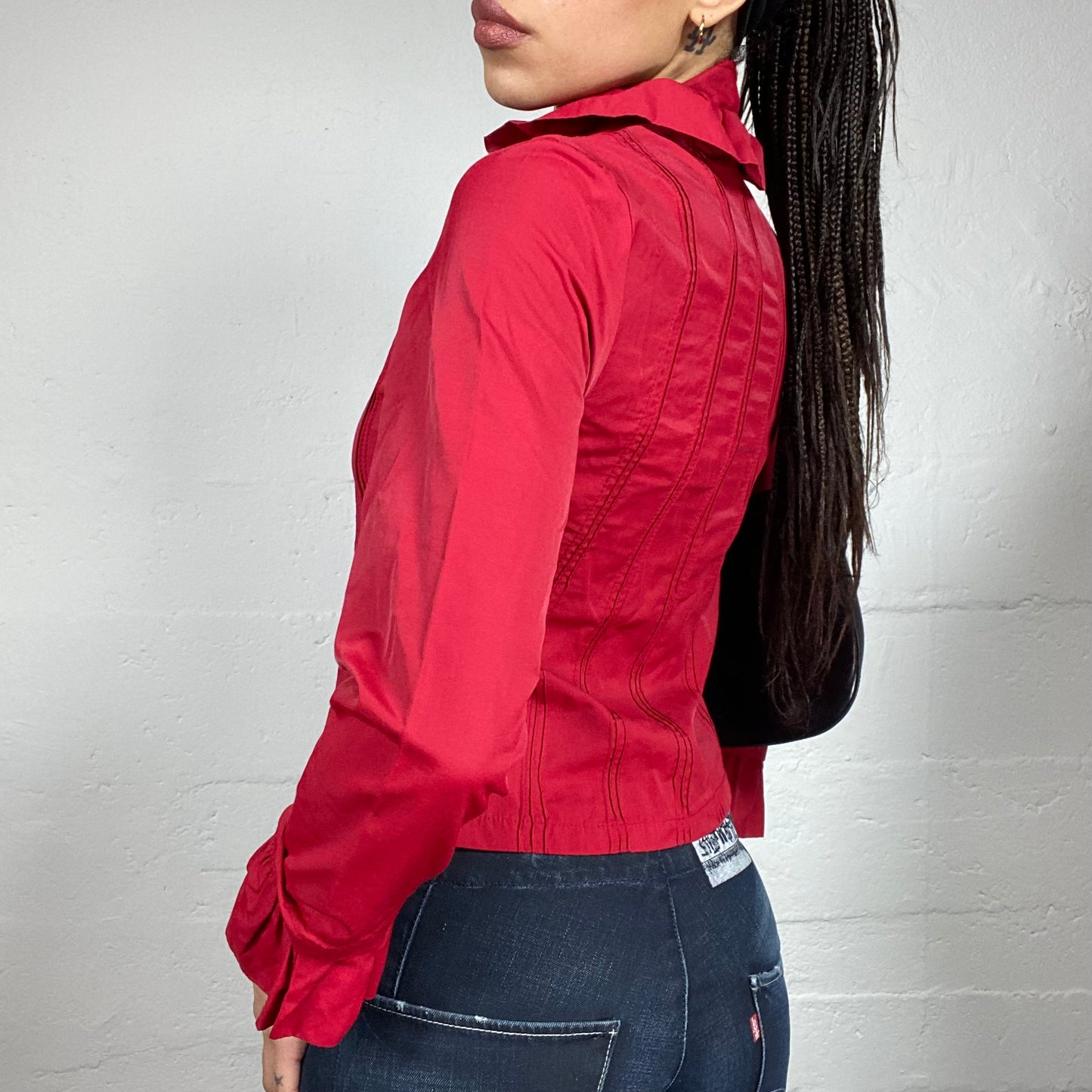 Vintage 90's Vampy Red Zip Up Longsleeve Shirt (M)