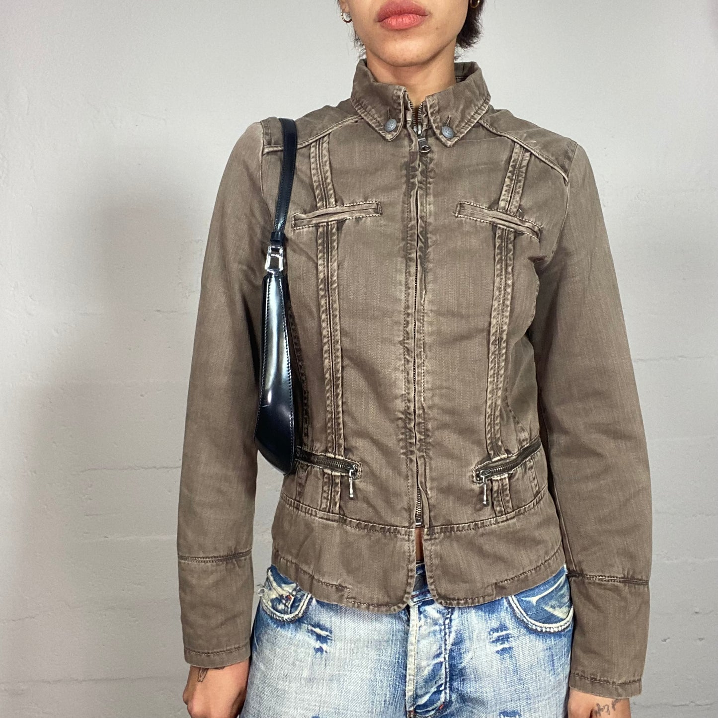 Vintage 90's Grunge Archive Brown Short Denim Coat with Straight Cut (S/M)