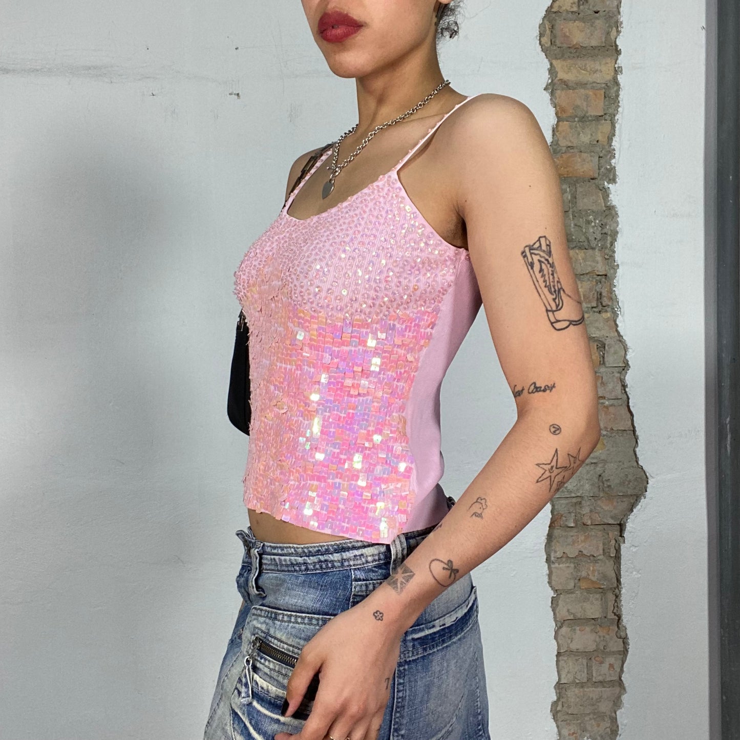 Vintage 2000's Festival Pink Sequin Tank Top (S)