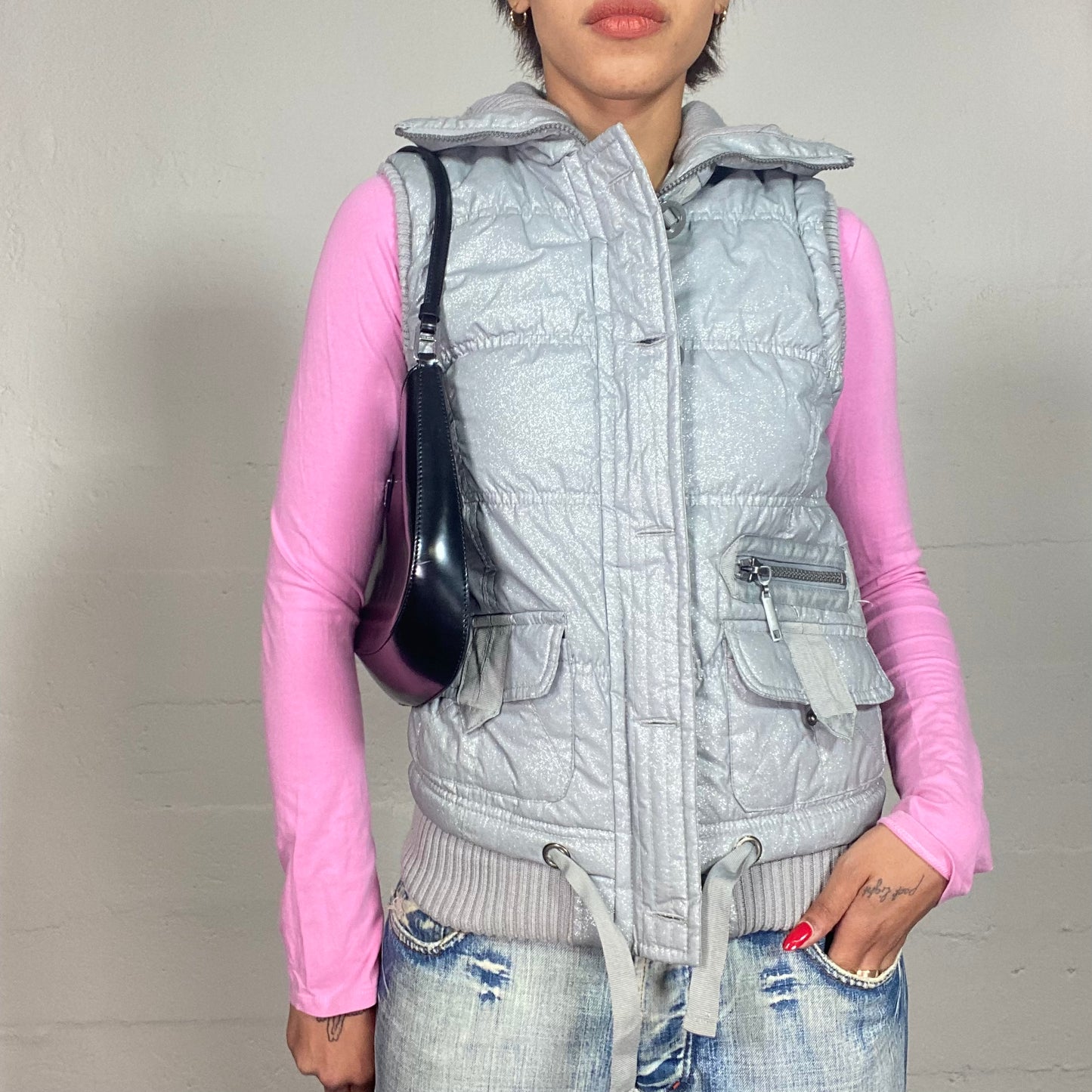 Vintage 2000's Techwear Grey Puffer Vest (S)
