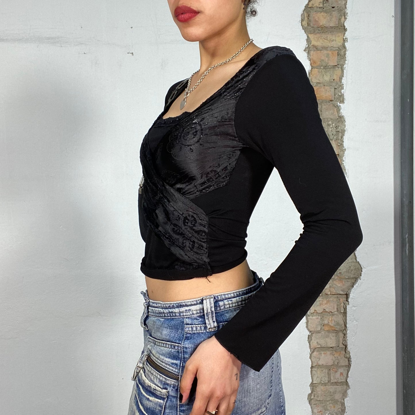 Vintage 2000's Gothic Black Wrap Look Longsleeve (S)