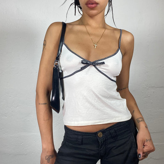 Vintage 2000’s Downtown Girl White Cami Top with Black Polka Dot Trim Details (M)