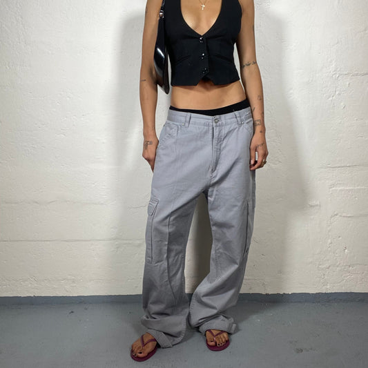 Vintage 2000's Skater Girl Light Grey Oversized Cargo Pants (M)