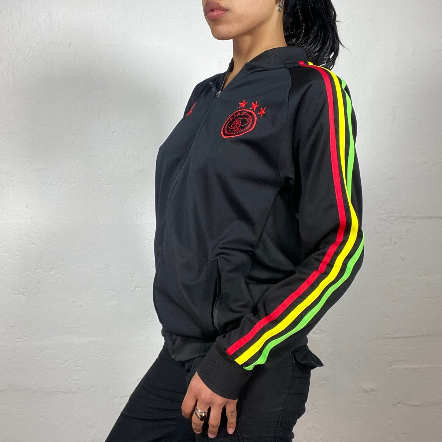 Vintage 90's Sporty Girl Black Adidas AJAX Zip Up Sweater (M)