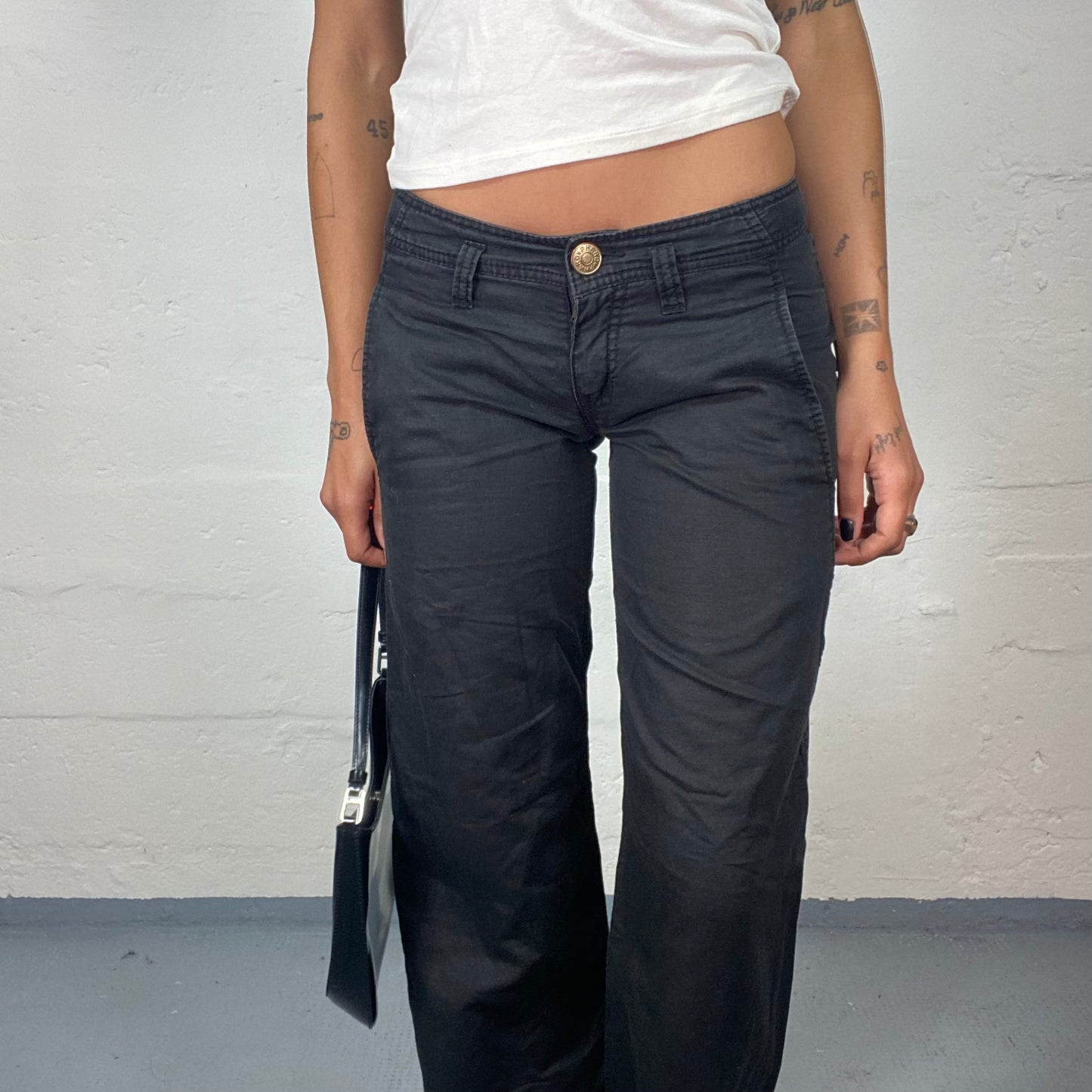 Vintage 90's Downtown Girl Black Straight Leg Low Waist Pants (S)