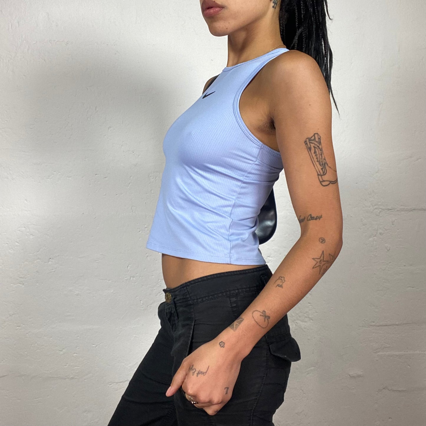 Vintage 90's Sporty Girl Baby Blue Nike Top with Racer Back Cut (S)