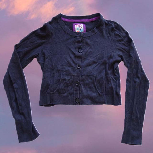 Vintage 90's Roxy Black Cropped Cardigan with Thumb Holes (M)