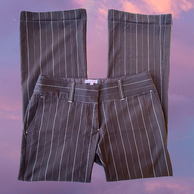 Vintage 90's Rachel Green Low Waist Brown Pinstripe Flare Pants (M/38 EU/10 UK)