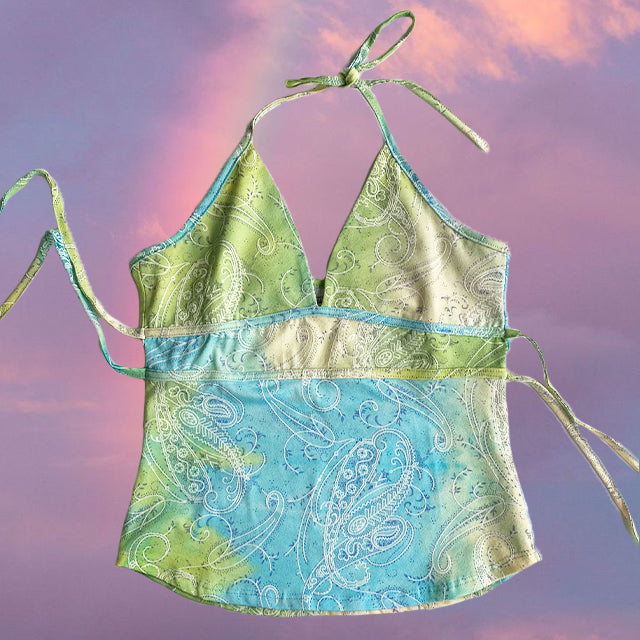 Vintage Y2K Fairy Green and Blue Halter Top (S)