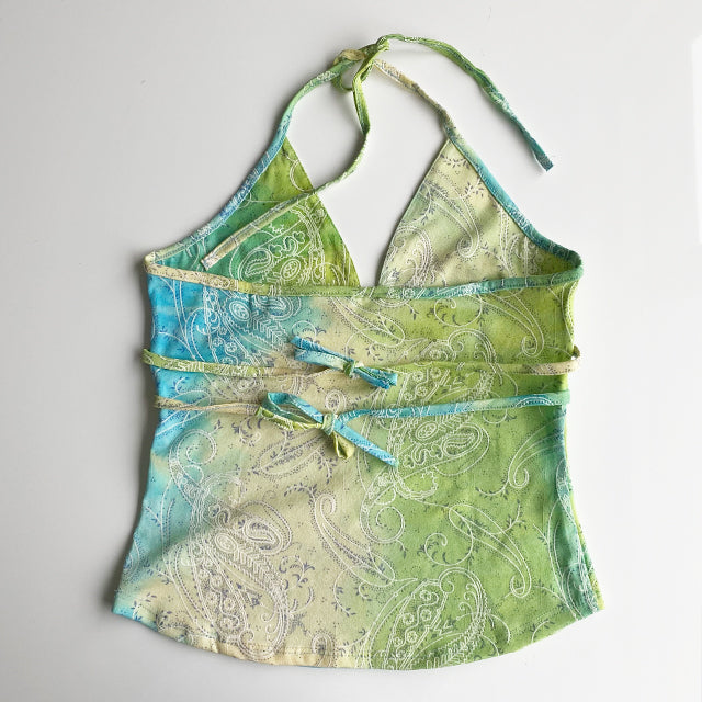 Vintage Y2K Fairy Green and Blue Halter Top (S)