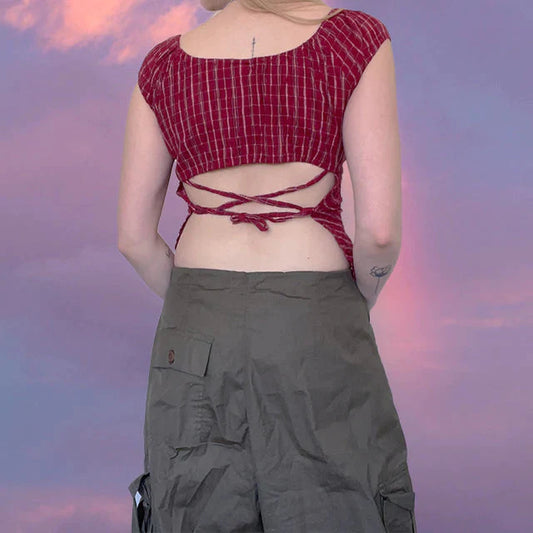 Vintage 90's Red Backless Milkmaid Top (S)