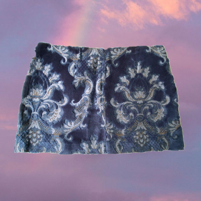 Vintage 90's Miss Sixty Luxury Blue Velvet Low Waist Miniskirt (S/M)