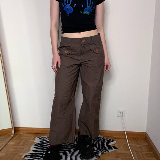 Vintage 90's Low Waist Khaki Crop Flare Pants (S/M - 36/38 EU - UK 8/10)