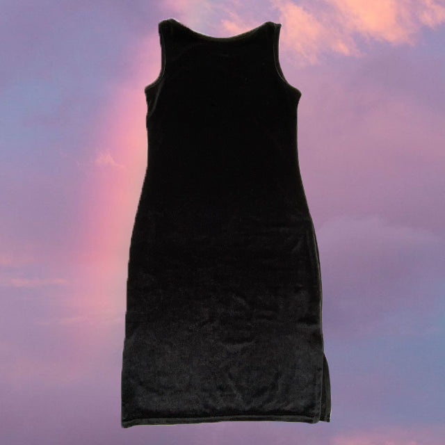 Vintage 90's Classic Black Velvet Midi Dress (S/M)