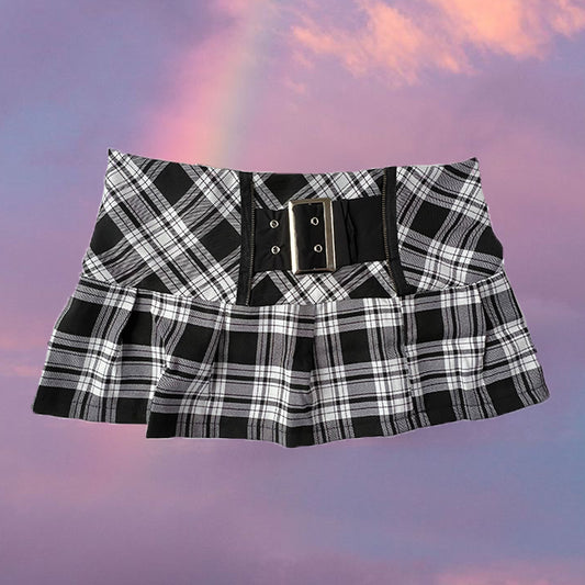 Vintage 90's Goth Grunge Punkyfish Plaid Miniskirt with Belt (S/M)