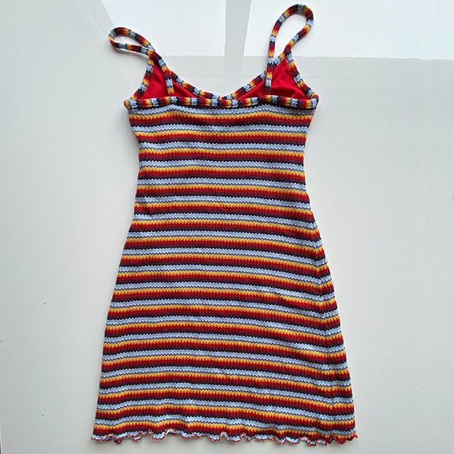 Vintage 90's Hippie Crochet Rainbow Dress (XS/S)