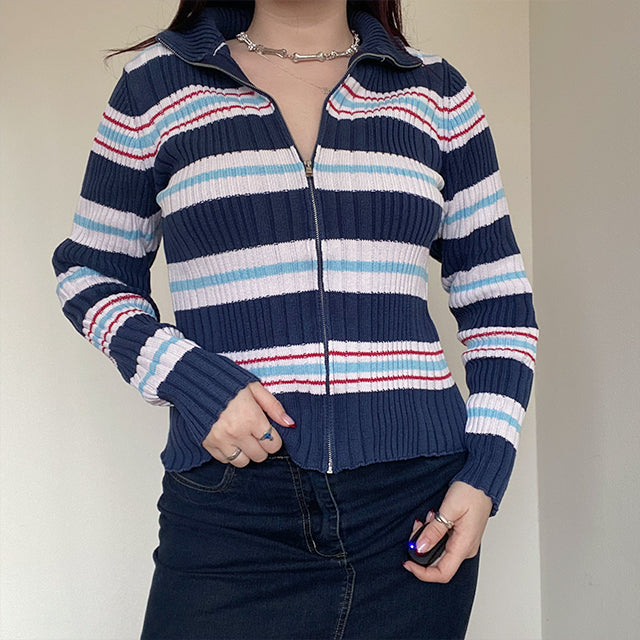 Vintage 90's Skater Stripe Zip Up Pullover (S/M)