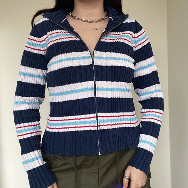 Vintage 90's Skater Stripe Zip Up Pullover (S/M)