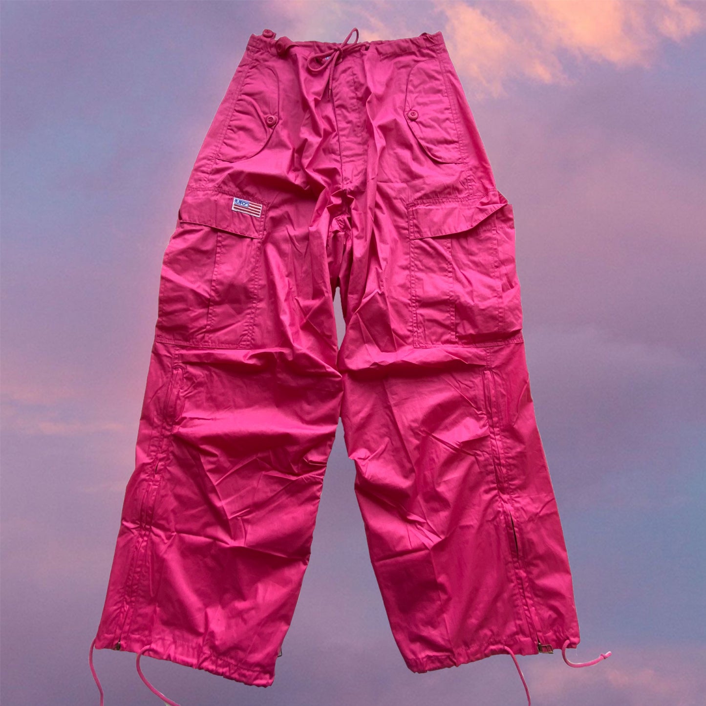 Vintage 90’s Rave Hot Pink Parachute Baggy Cargo Pants (XS-S-M)