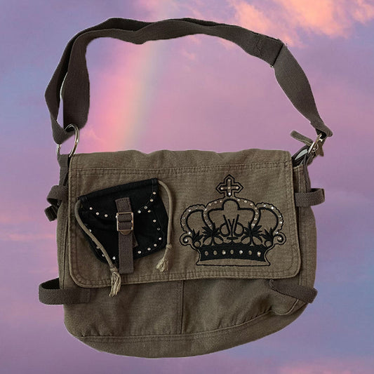 Vintage Y2K Fairy Grunge Khaki Messenger Crossbody Bag