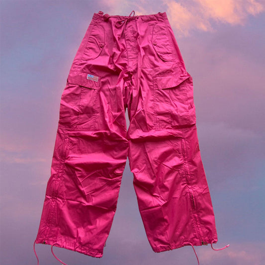 Vintage 90’s Rave Hot Pink Parachute Baggy Cargo Pants (S-M-L)