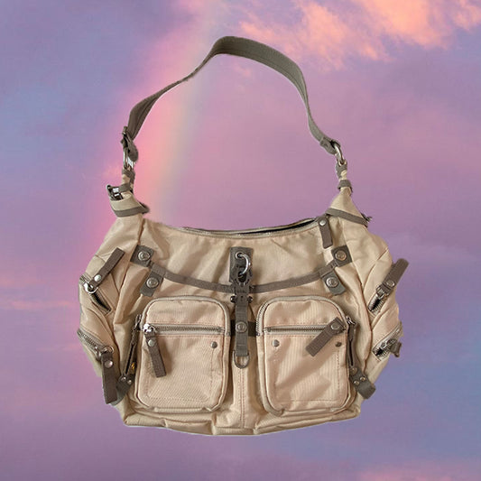 Vintage Y2K Cyber George Gina & Lucy Cream and Khaki Tote Bag