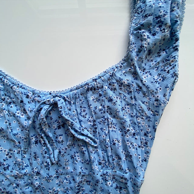 Vintage 90's Romantic Blue Floral Milkmaid Dress (38 EU / UK 10 / US 6)