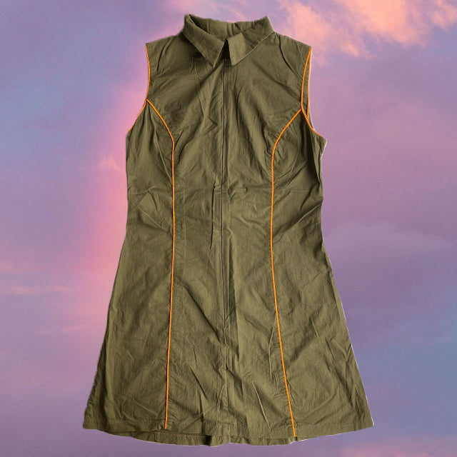 Vintage 90's Sporty Techwear Khaki Cargo Mini Dress (M)