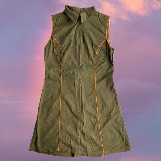 Vintage 90's Sporty Techwear Khaki Cargo Mini Dress (M)